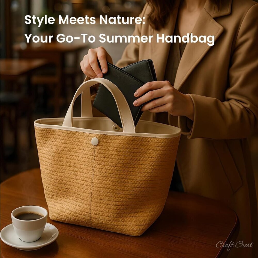 Women Handbag Rattan Straw Tote Eco-Friendly Summer Beach Bag - Picture 2 of 6